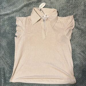 Striped Ruffle Sleeve Collared Top